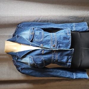 CLIO VINTAGE DENIM BUTTON-UP JEAN JACKET DARK BLUE WASHED SIZE 8